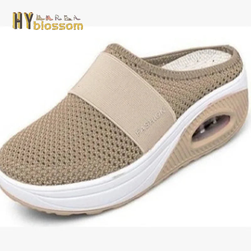 Mulher casual aumentar sapatos almofada antiderrapante platformmesh sapatos para mulher malha respirável chinelos de caminhada ao ar livre chinelos de casa