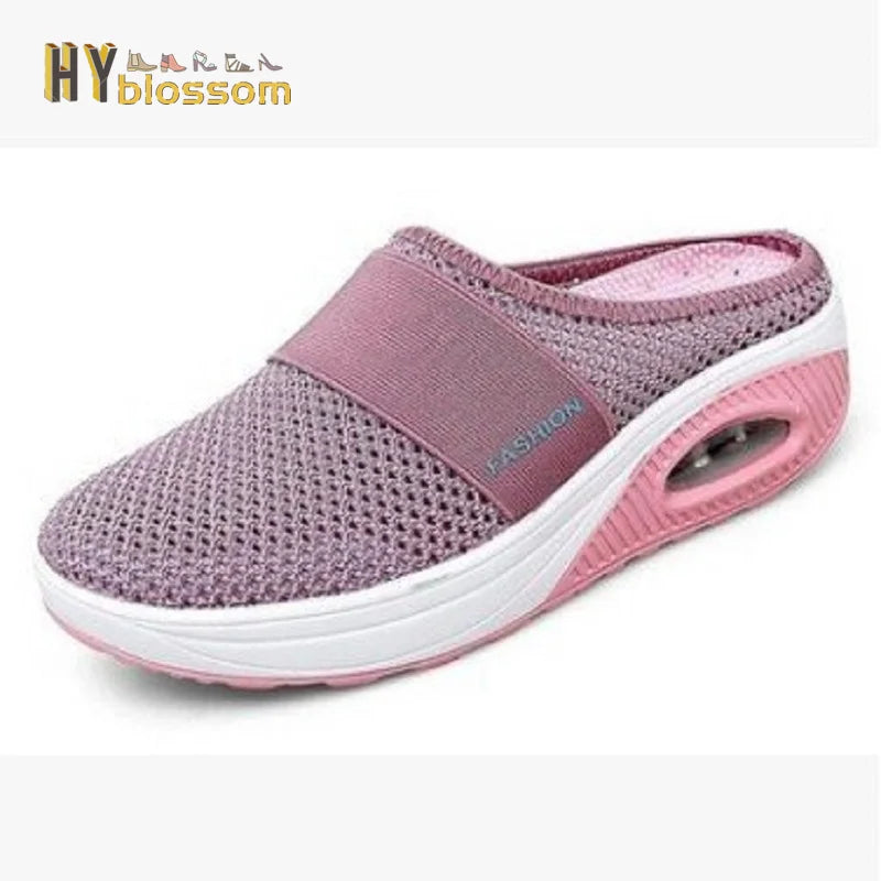 Mulher casual aumentar sapatos almofada antiderrapante platformmesh sapatos para mulher malha respirável chinelos de caminhada ao ar livre chinelos de casa