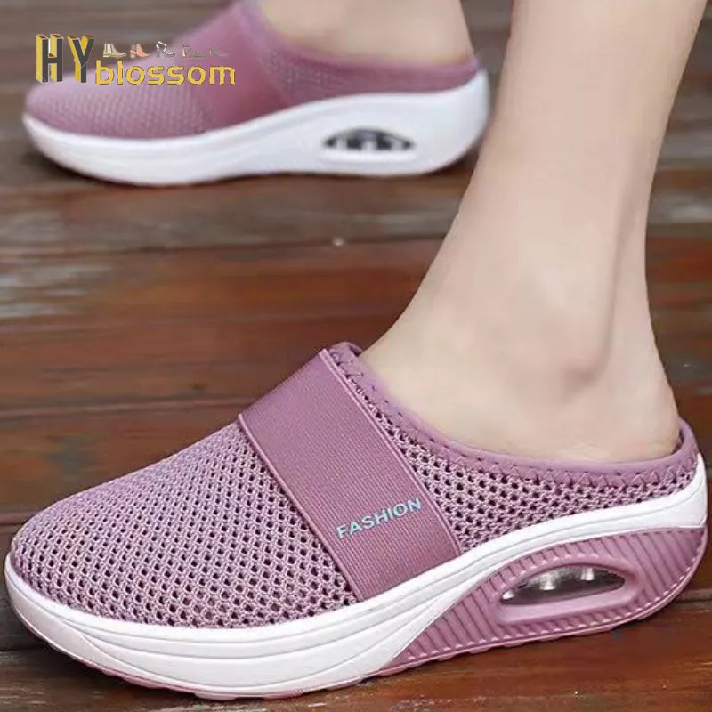 Mulher casual aumentar sapatos almofada antiderrapante platformmesh sapatos para mulher malha respirável chinelos de caminhada ao ar livre chinelos de casa