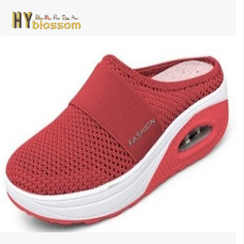 Mulher casual aumentar sapatos almofada antiderrapante platformmesh sapatos para mulher malha respirável chinelos de caminhada ao ar livre chinelos de casa